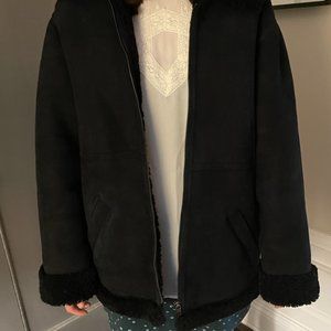 NILI LOTAN BLACK SHEARLING COAT